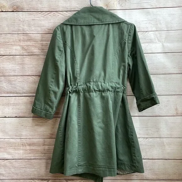 ANTHROPOLOGIE TULLE DOUBLE BREASTED TRENCH COAT IN OLIVE GREEN - Picture 5 of 8